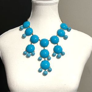 Blue Teal Bubble Beads Bib Statement Necklace 24 inch Necklace